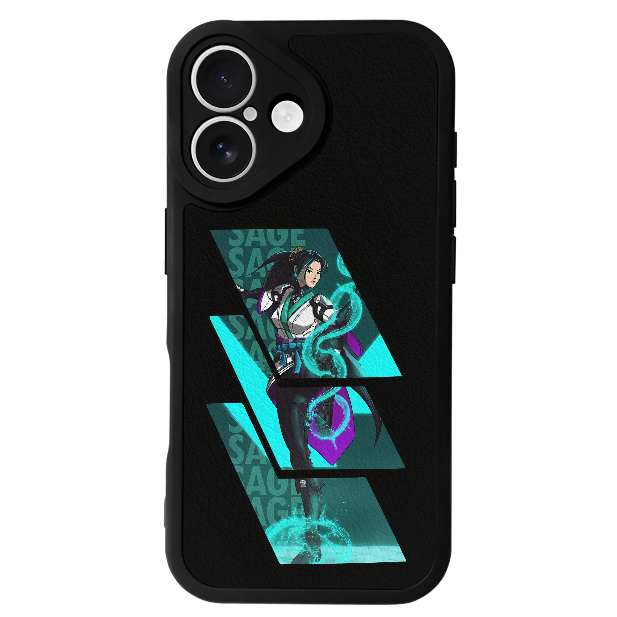 VALORANT グッズ,セージ - IPhone 16シリーズ対応 ・ シリコンスマホケース ・ レザー調 ・ 高精度フィット ・ 耐衝撃 ・ ワイヤレス充電対応 ・ 精密カット